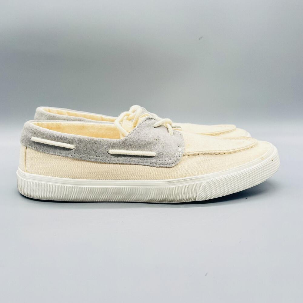 Sperry Shoes Mens 12 Beige Canvas Suede SeaCycled Bahama II Boat Moc Toe Casual
